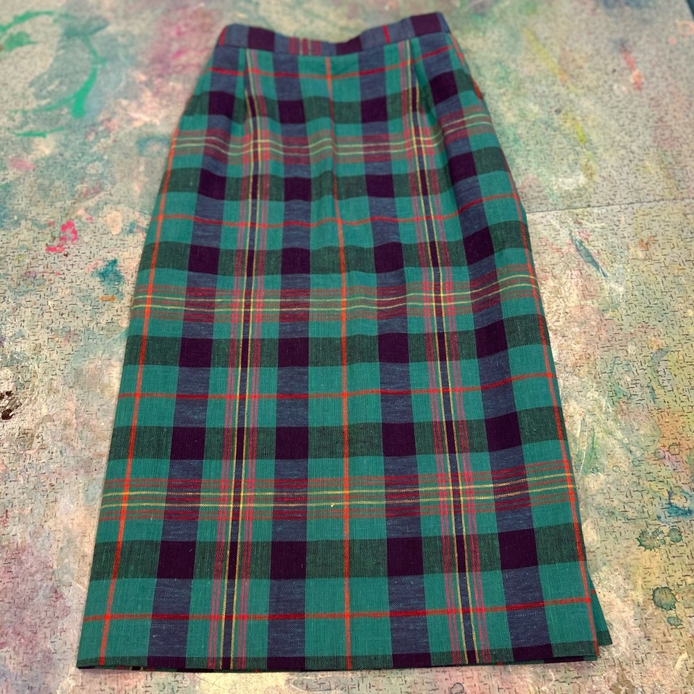 Vintage Turquoise Tartan Plaid Skirt